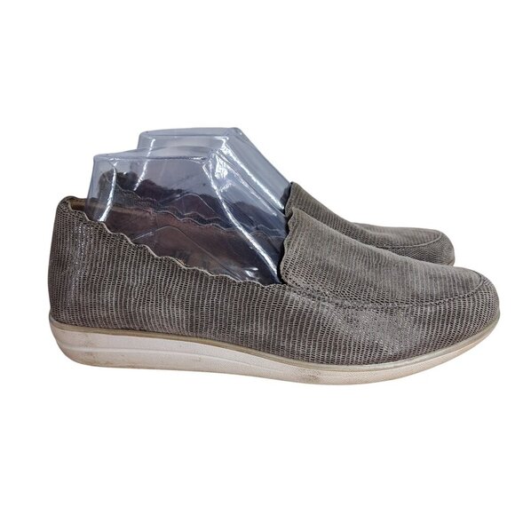 Aetrex Christie Wedge Leather Loafers Size 39 US 8.5 Taupe Gray Slip On Reptile - Picture 10 of 13